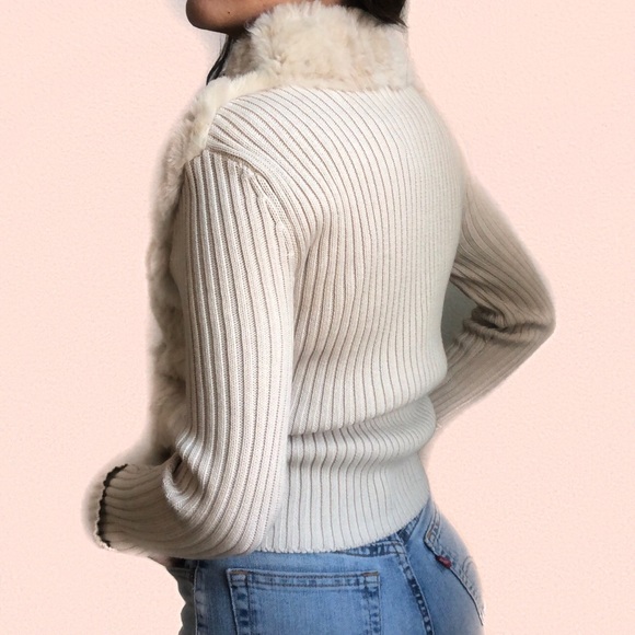 TAN FUR VEST ZIP UP SWEATER - Picture 4 of 5